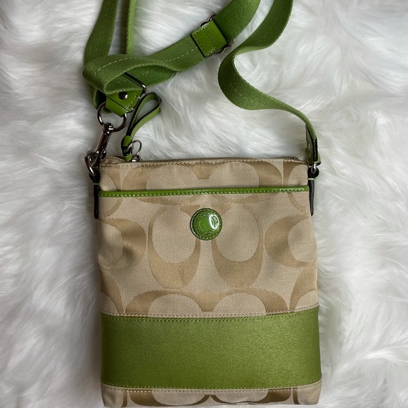 Coach tan and green adjustable crossbody - Picture 1 of 4